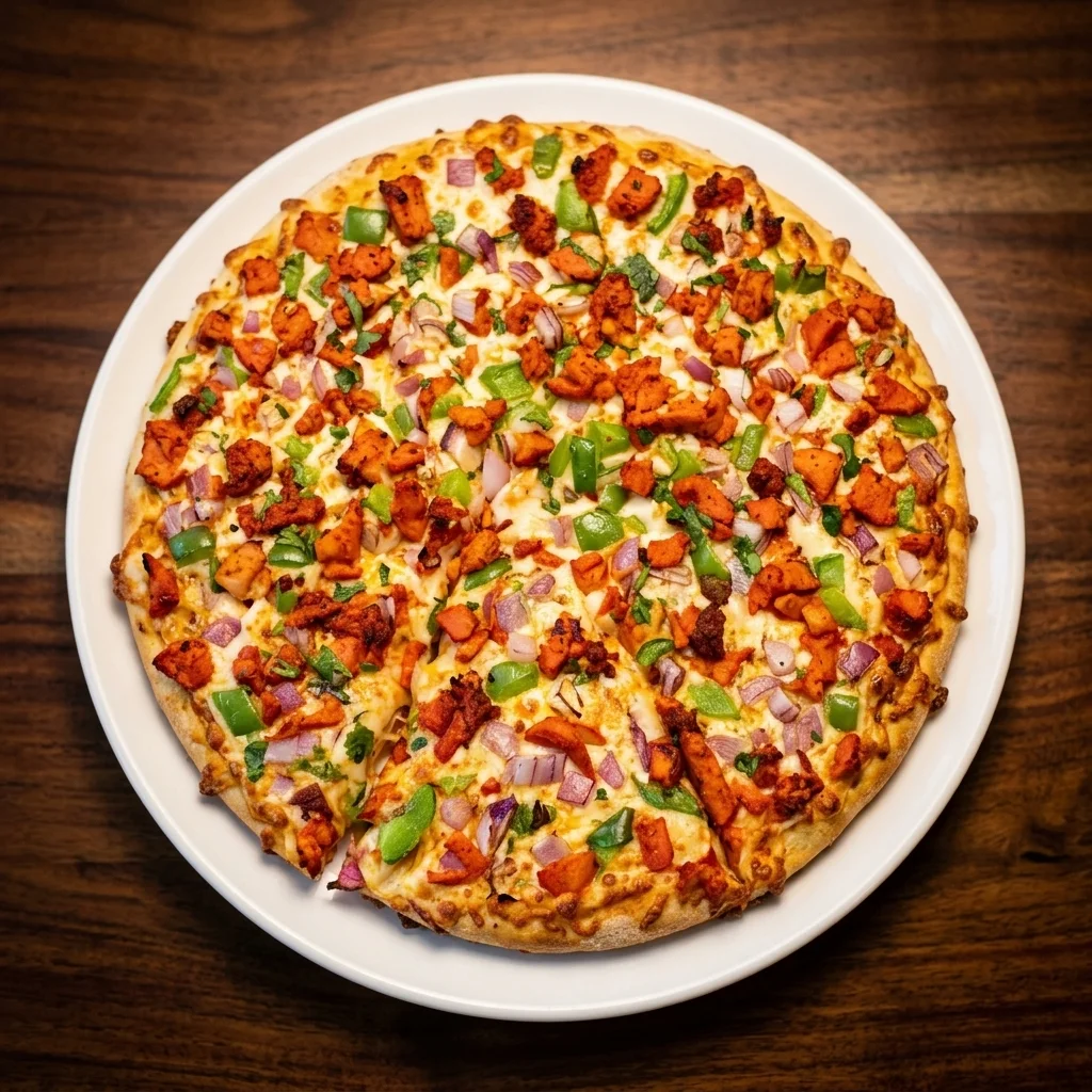 Soya Chaap Pizza at Pizza Fiamma in Winnipeg - Bold flavourful soya chaap with aromatic Indian spices on fresh daily-made dough